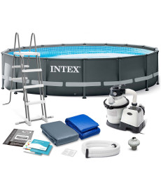 Басейн каркасний 11в1 INTEX 26326GN, 488 х 122 см, темно-сірий