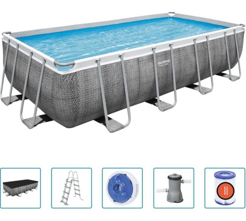 Басейн каркасний прямокутний Bestway Power Steel з комплектом 488 x 244 x 122 см - сірий Басейн каркасний прямокутний Bestway Power Steel з комплектом 488 x 244 x 122 см - сірий