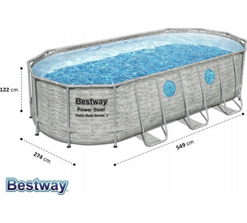Басейн каркасний овальний Bestway 56716, 549x274x122 см, світло - сірий Басейн каркасний овальний Bestway 56716, 549x274x122 см, світло - сірий