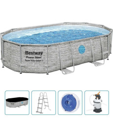 Басейн каркасний овальний Bestway Power Steel 488x305x107 см, сірий 