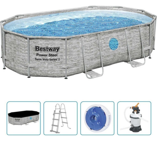 Басейн каркасний овальний Bestway Power Steel 488x305x107 см, сірий Басейн каркасний овальний Bestway Power Steel 488x305x107 см, сірий