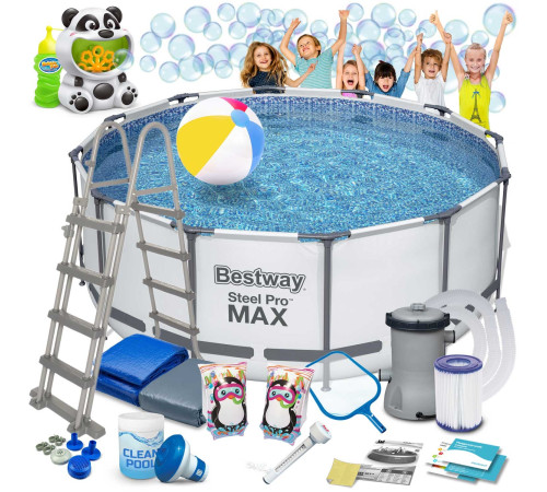 Басейн каркасний 18в1 Bestway 56420, 366 x 122 см + машина для створення бульбашок Басейн каркасний 18в1 Bestway 56420, 366 x 122 см + машина для створення бульбашок