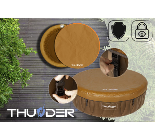 Надувне садове джакузі THUNDER MOCHA + сірі меблі з ротанга – 8 шт