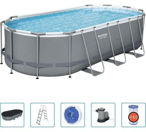 Басейн каркасний овальний 6в1 Bestway 56710 Power Steel 549x274 см - сірий
