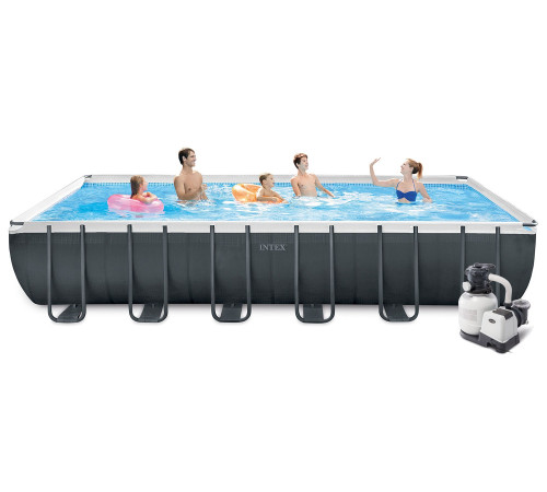Басейн каркасний прямокутний 9в1 INTEX 26364GN, 732 х 366 х 132 см, темно-сірий