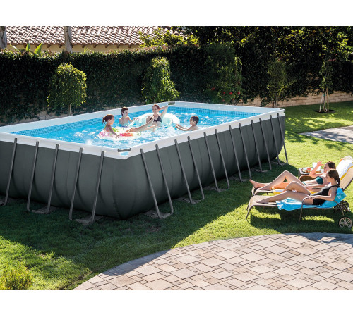 Басейн каркасний прямокутний 9в1 INTEX 26364GN, 732 х 366 х 132 см, темно-сірий