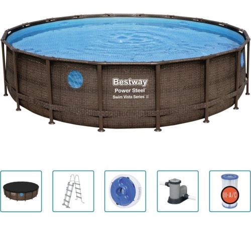 Басейн каркасний 6в1 Bestway 56977 Power Steel 549 см - коричневий Басейн каркасний 6в1 Bestway 56977 Power Steel 549 см - коричневий