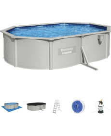 Басейн каркасний овальний 10в1 Bestway 56586 Hydrium 500 x 360 см, світло-сірий