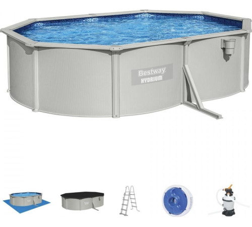 Басейн каркасний овальний 10в1 Bestway 56586 Hydrium 500 x 360 см, світло-сірий Басейн каркасний овальний 10в1 Bestway 56586 Hydrium 500 x 360 см, світло-сірий