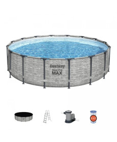 Басейн каркасний 5в1 BESTWAY Steel Pro MAX 488 x 122 см імітація каменю + аксесуари