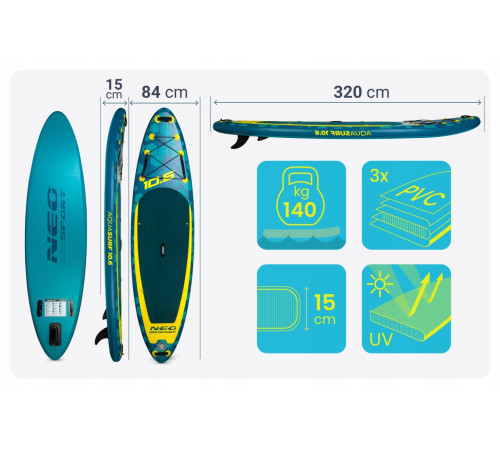 Надувна SUP дошка (Сапборд) Neo-Sport 170213 Aquasurf 320 х 84 х 15 см