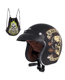  Мотоциклетний шолом W-TEC Kustom Black Heart - розмір XS(53-54)/матовий чорний/skull horn