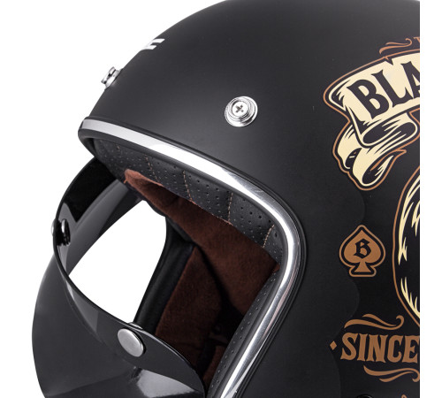 Мотоциклетний шолом W-TEC Kustom Black Heart - розмір XS(53-54)/матовий чорний/skull horn Мотоциклетний шолом W-TEC Kustom Black Heart - розмір XS(53-54)/матовий чорний/skull horn