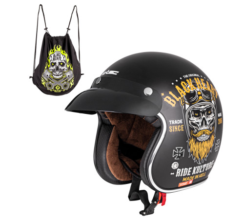 Мотоциклетний шолом W-TEC Kustom Black Heart - розмір XXL(63-64)/матовий чорний/ride culture Мотоциклетний шолом W-TEC Kustom Black Heart - розмір XXL(63-64)/матовий чорний/ride culture