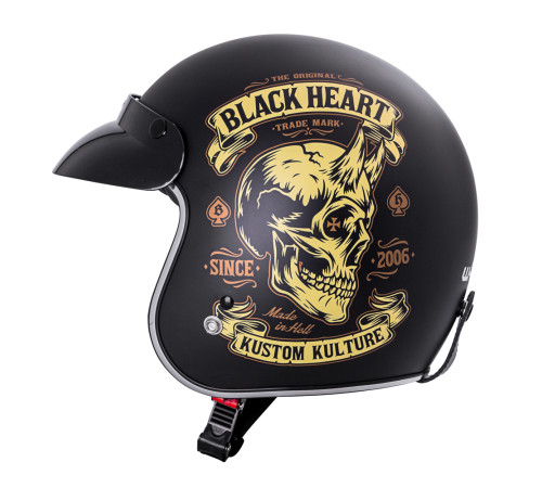 Мотоциклетний шолом W-TEC Kustom Black Heart - розмір M(57-58)/матовий чорний/skull horn