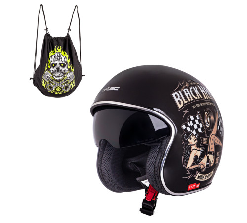 Мотоциклетний шолом з козирком W-TEC V537 Black Heart chopper - розмір XS(53-54)/чорний блиск-melisa Мотоциклетний шолом з козирком W-TEC V537 Black Heart chopper - розмір XS(53-54)/чорний блиск-melisa
