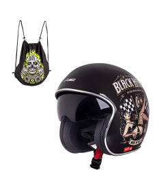  Мотоциклетний шолом з козирком W-TEC V537 Black Heart chopper - розмір L(59-60)/чорний блиск-melisa