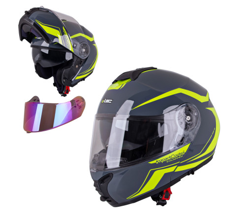Перекидний мотоциклетний шолом W-TEC FS-907 P/J - Сіро-флуо-жовтий/XXL (63-64) Перекидний мотоциклетний шолом W-TEC FS-907 P/J - Сіро-флуо-жовтий/XXL (63-64)