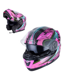 Мотоциклетний шолом W-TEC YM-925 Magenta - рожево-чорний / М (57-58)