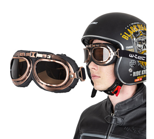 Мотоциклетний шолом W-TEC Angeric Gloss чорний w/ Steamrust Goggles M (57-58)