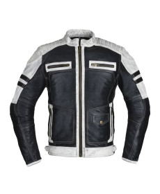 Чоловіча шкіряна мото куртка W-TEC Esbiker - чорно-біла/5XL