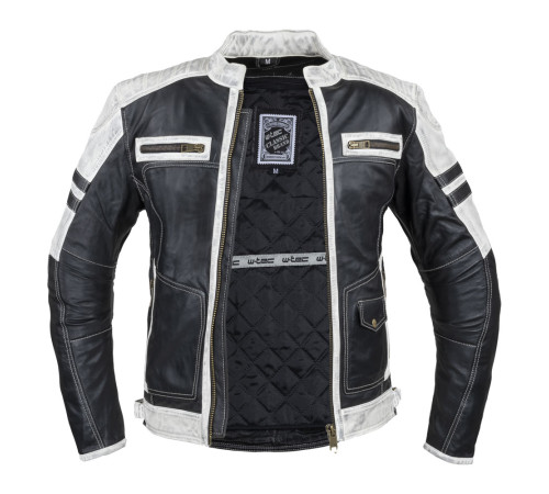 Чоловіча шкіряна мото куртка W-TEC Esbiker - чорно-біла/5XL Чоловіча шкіряна мото куртка W-TEC Esbiker - чорно-біла/5XL