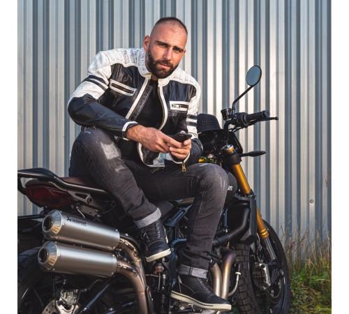 Чоловіча шкіряна мото куртка W-TEC Esbiker - чорно-біла/5XL Чоловіча шкіряна мото куртка W-TEC Esbiker - чорно-біла/5XL