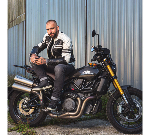 Чоловіча шкіряна мото куртка W-TEC Esbiker - чорно-біла/5XL Чоловіча шкіряна мото куртка W-TEC Esbiker - чорно-біла/5XL