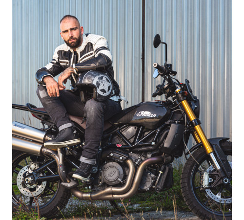 Чоловіча шкіряна мото куртка W-TEC Esbiker - чорно-біла/5XL Чоловіча шкіряна мото куртка W-TEC Esbiker - чорно-біла/5XL