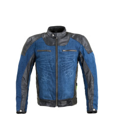  Шкіряно-джинсова мото-куртка W-TEC Kareko - розмір S / синій колір