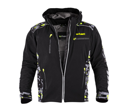 Чоловіча мото-куртка з капюшоном Softshell W-TEC Kybero - розмір 5XL / чорний Чоловіча мото-куртка з капюшоном Softshell W-TEC Kybero - розмір 5XL / чорний