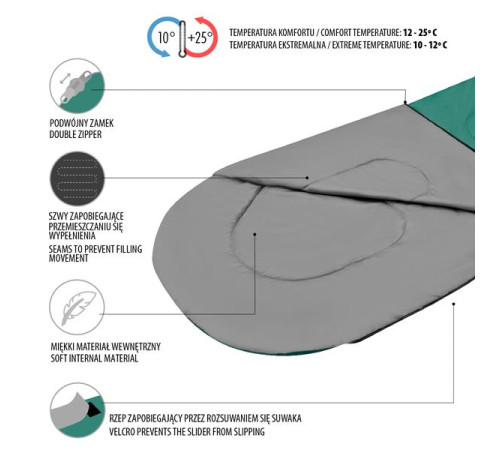 Спальний мішок розмір L NILS CAMP NC2105 сіро-зелений 