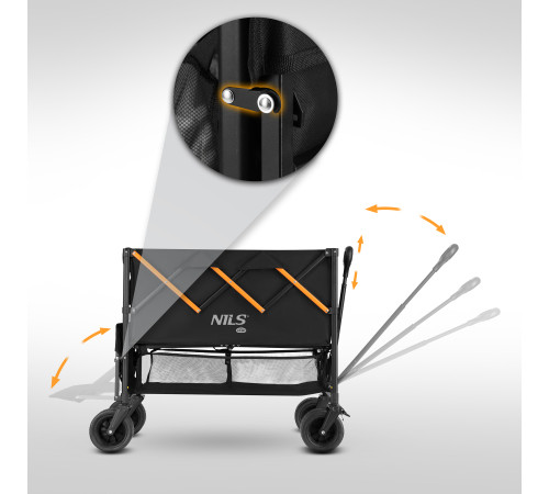 Візок розкладний NILS CAMP NC2607 XXL 160 л, чорно-оранжевий