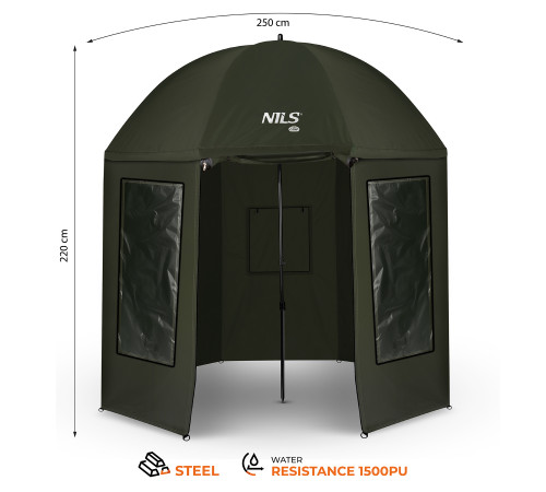 Парасоля рибальска з повним захистом NILS CAMP NC4701 250 х 220 см, темно-зелена