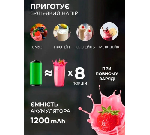 Портативний бездротовий міні блендер для смузі Prime Sport FRESH JUICE - 350 мл / рожевий