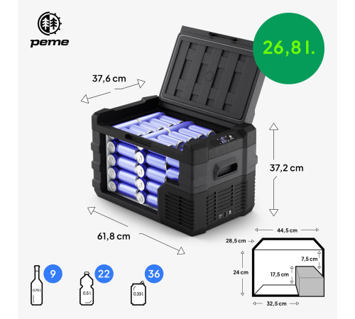Дорожній холодильник Peme Quest Dark Sky 30, 26,8 л сірий