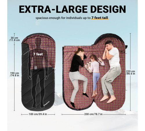 Śpiwór z Ogrzewaniem Podgrzewany 3 Poziomy 220 cm KING CAMP Free Space 250