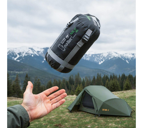 Спальний мішок NILS CAMP NC1705 ULTRA LIGHT 215 х 75 см, чорно-зелений