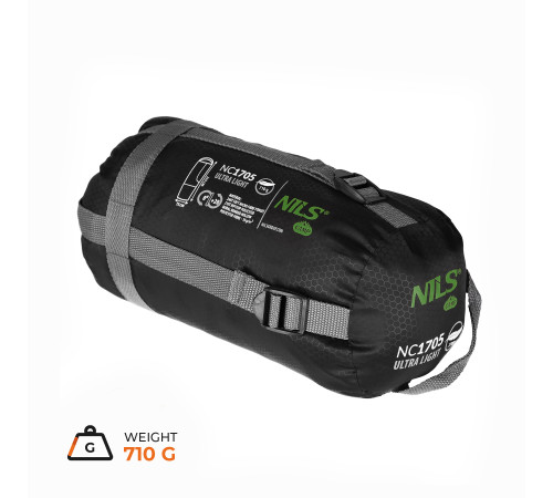 Спальний мішок NILS CAMP NC1705 ULTRA LIGHT 215 х 75 см, чорно-зелений