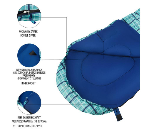 Спальний мішок NILS CAMP NC2009 синій картатий