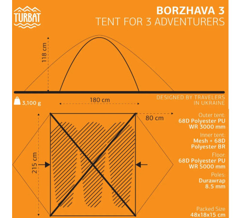 Намет туристичний Turbat BORZHAVA 3-місний, зелений