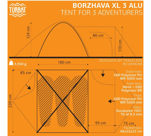 Намет туристичний Turbat BORZHAVA XL 3 ALU, зелений