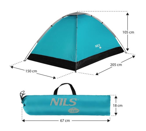 Намет двомісний NILS CAMP NC3021, 205 х 150 х 105 см, блакитний