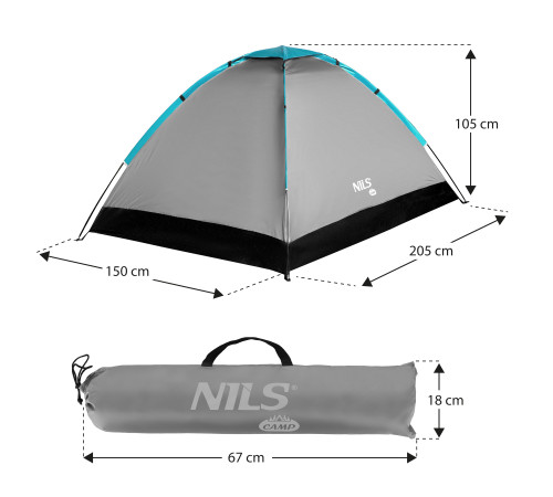 Намет двомісний NILS CAMP NC3021, 205 х 150 х 105 см, сірий