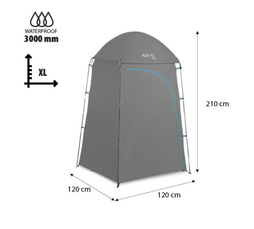 Намет санітарний NILS CAMP NC3025 XL, 120 х 120 х 210 см, сірий