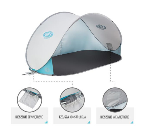 Пляжний намет NILS CAMP POP UP NC3174 світло-сірий Пляжний намет NILS CAMP POP UP NC3174 світло-сірий