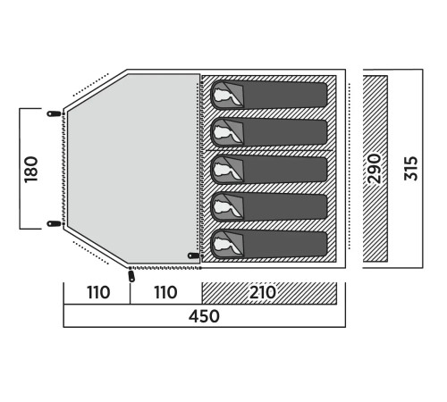 Намет п'ятимісний Easy Camp Hidra 5, 450 х 190 х 315 см, зелений