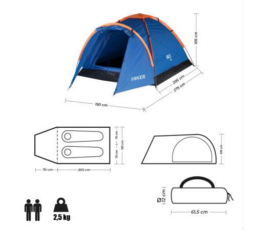 Намет двомісний NILS CAMP NC6010 Hiker, 275 х 150 х 105 см, синій
