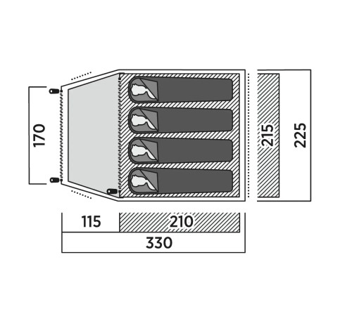 Намет чотиримісний Easy Camp Setesdal 4, 330 х 130 х 225 см, зелений
