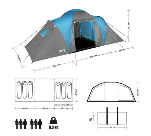 Кемпінговий намет NILS CAMP NC6031 HIGLAND сіро-блакитний